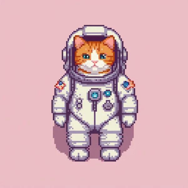Cute Cat in Astronaut Suit in Space: Pixel Art Delight