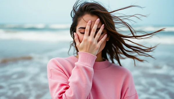 Beach Film Portrait Pink Sweater