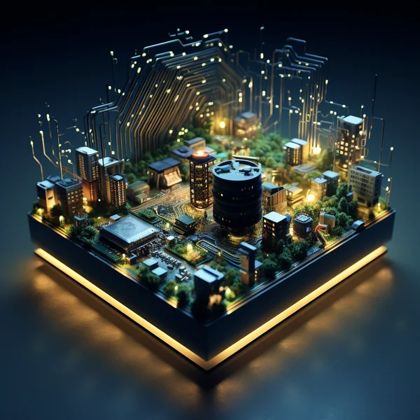 Microscopic Circuitboard World AI