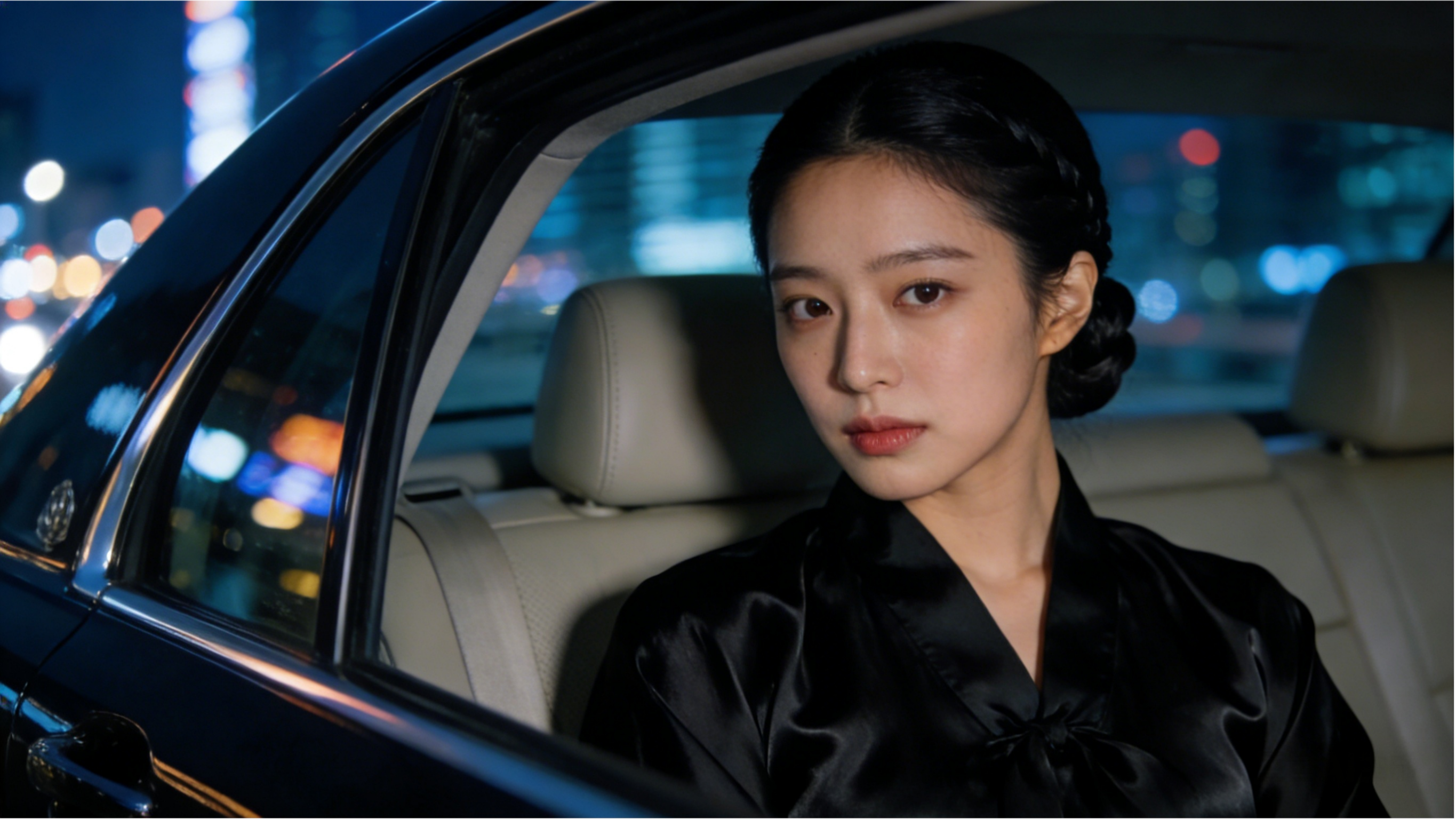 Korean Girl In Chae-bol Style, Sitting In The Back Of...