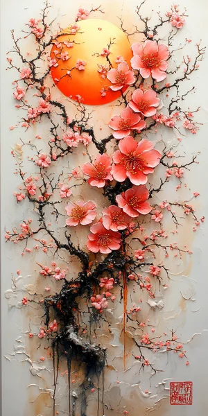 Ukiyo-e Cherry Blossoms and Moon
