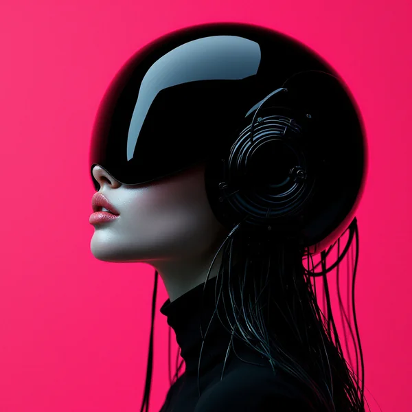 Cyberpunk Silhouette Woman with Neon Cables