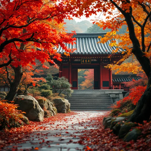 Japanese Temple Autumn AI Landscape