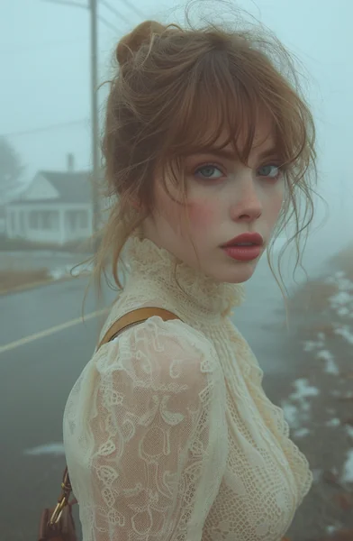 Foggy Pavement Girl Cinematic Shot