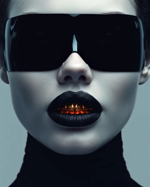 Futuristic Minimalism Gold Teeth Portrait