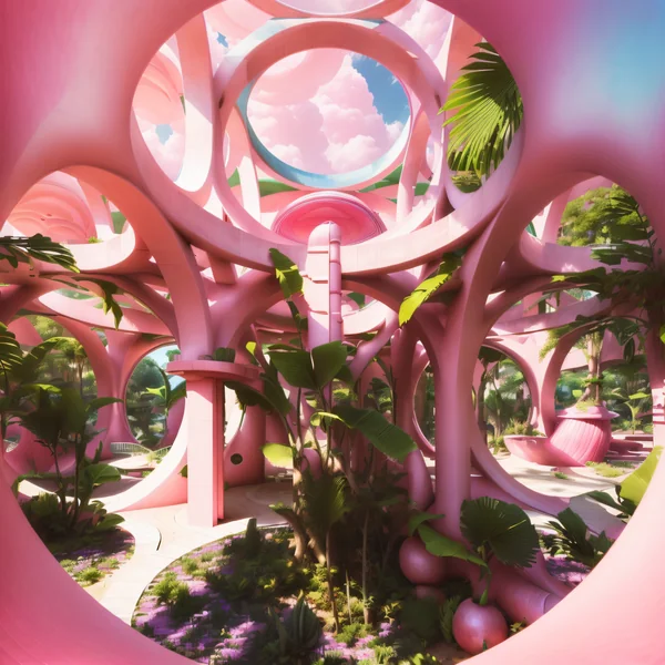 Pink Psychedelic Temple Architecture