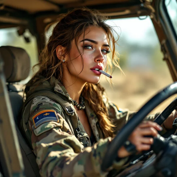 Woman Driving Jeep Combat Scene