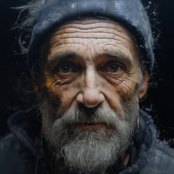 Photorealistic Old Man Urban Portrait