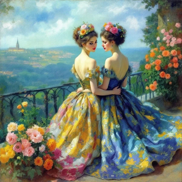 Impressionist Sisters Terrace Painting