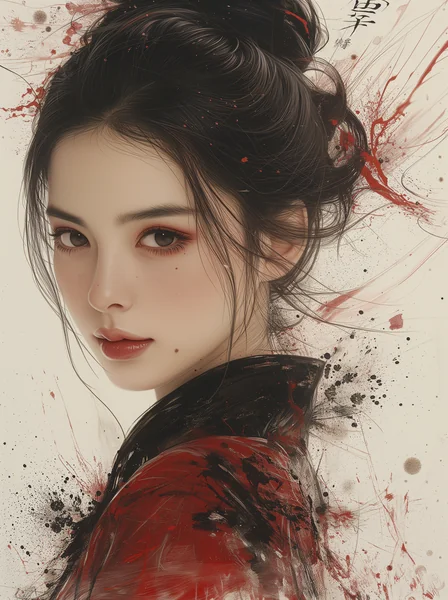 Red Dress Ink Wash Fantasy Painting