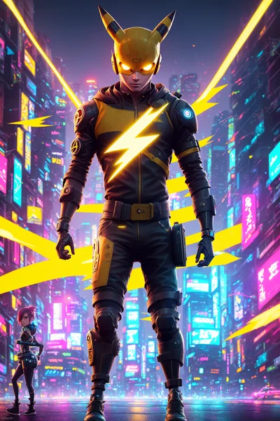 Cyberpunk Pikachu Neon Anime Art