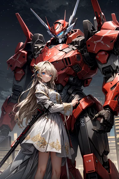 Girl and Giant Mecha Sci‑Fi Wallpaper