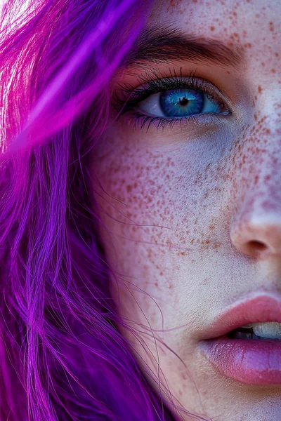 Pop Art Purple Hair Woman Portrait