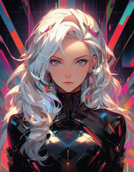 White Hair Cyberpunk Manga Girl