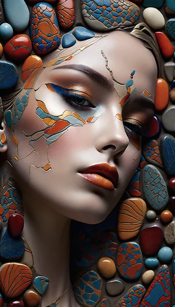 Stone Mosaic Woman Portrait