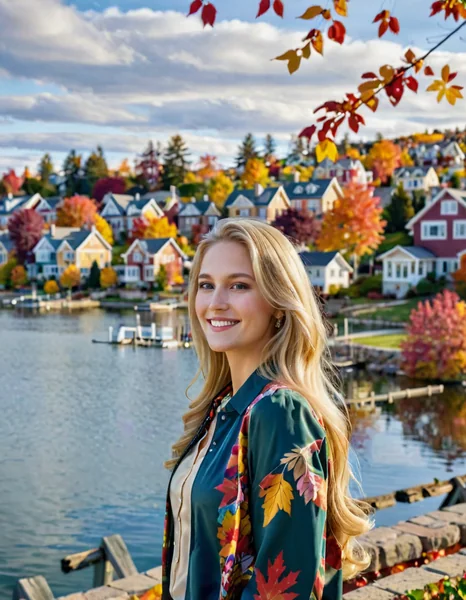 Autumn Lakeside Woman Portrait