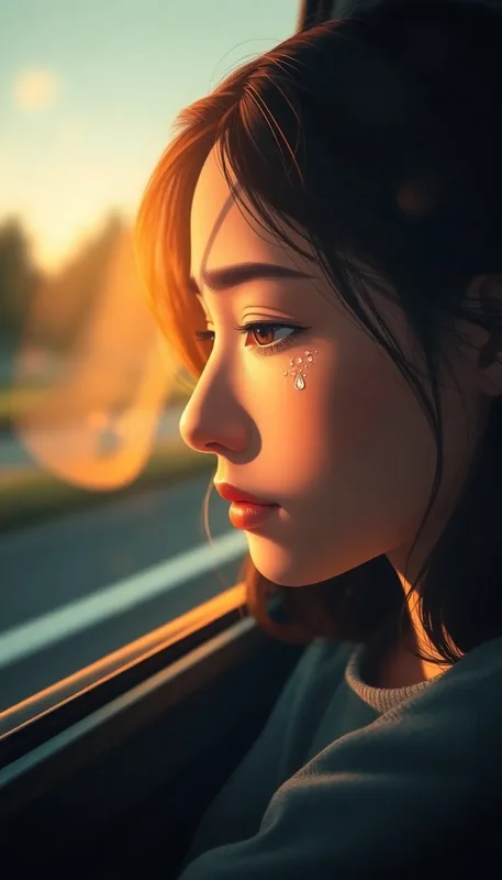 Melancholic Woman Car Window 8K Illustration Art