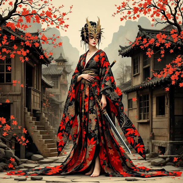 Geisha Ninja Art Nouveau Fusion