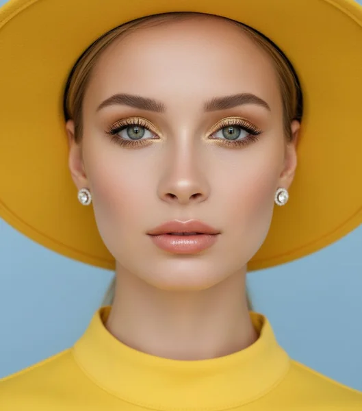 Ultra - High Res Portrait of Young European Female with Yellow Attire