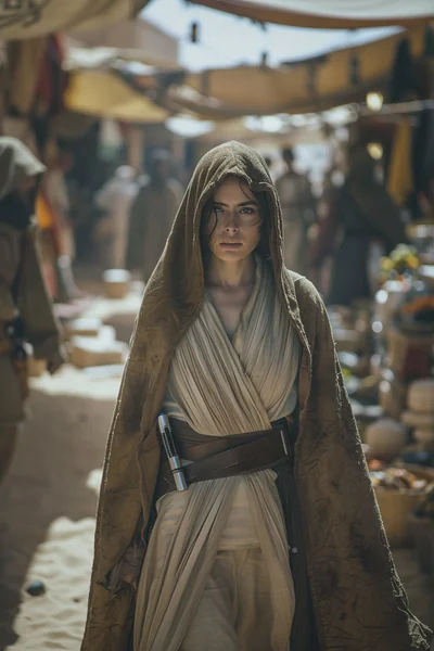 Female Jedi Market Scene AI