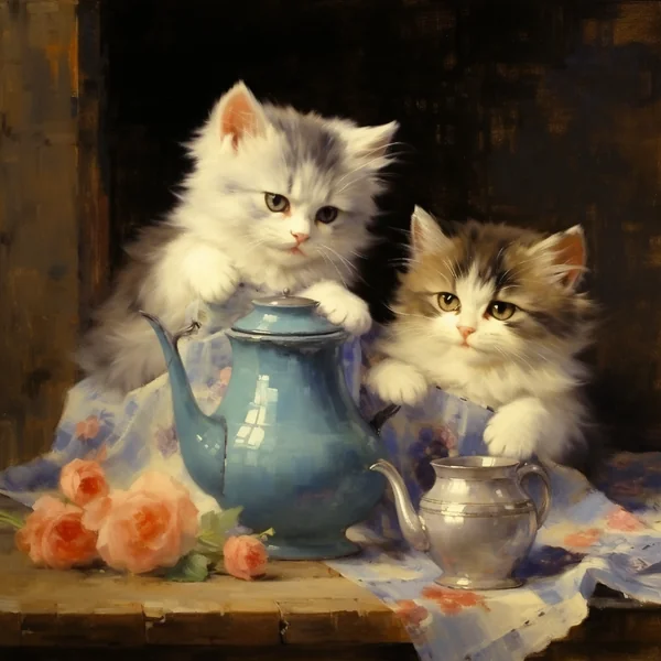 Whimsical Kittens Tea Party Art