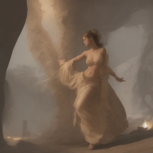Torchlit Medieval Belly Dancer Scene
