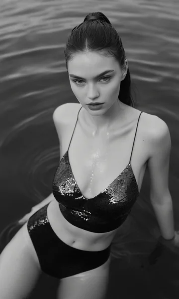 Black and White Swimsuit Water Portrait