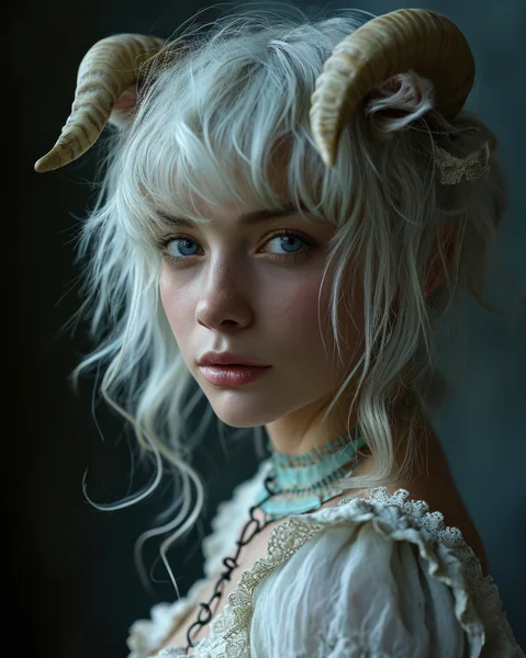 Avant-Garde Horned Woman Portrait
