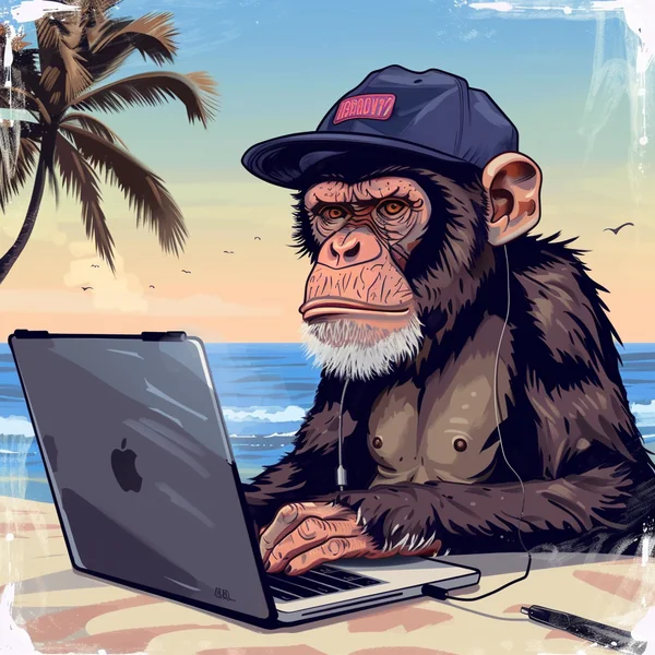 Monkey Coding on Beach Vector Art