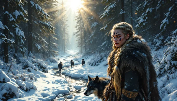 Viking Woman Winter Forest