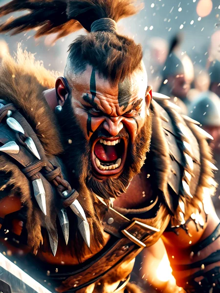 Barbarian Charging Battle Scene