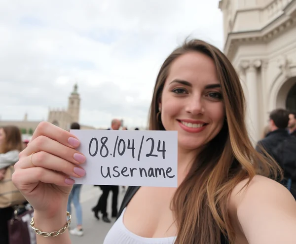 Selfie of Lady with Handwritten Sign: Personalized Visual