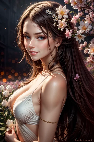Woman Emerging From Flowers Portrait