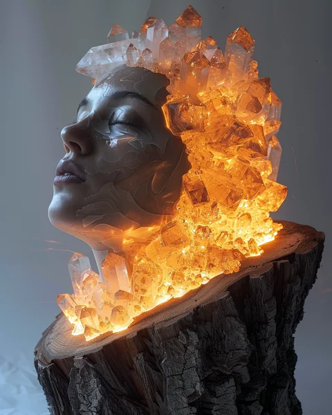 Crystal Wood Slice Surreal Portrait