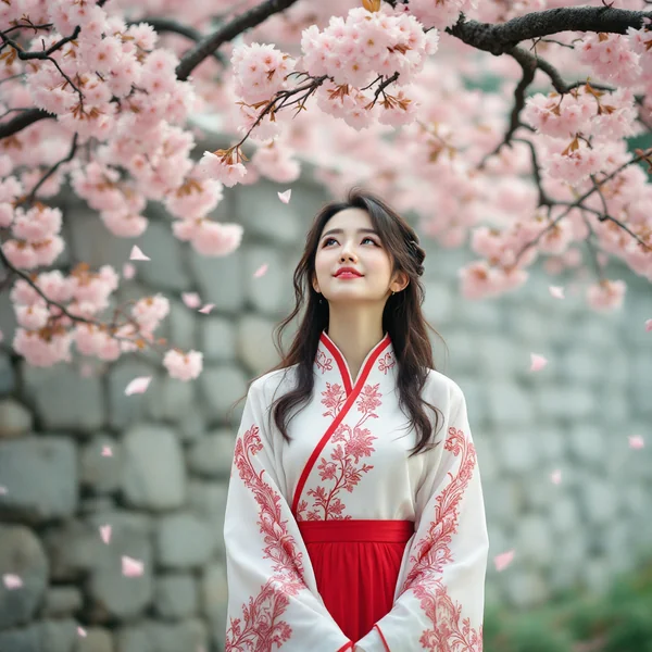 Hanfu Woman Under Cherry Blossoms
