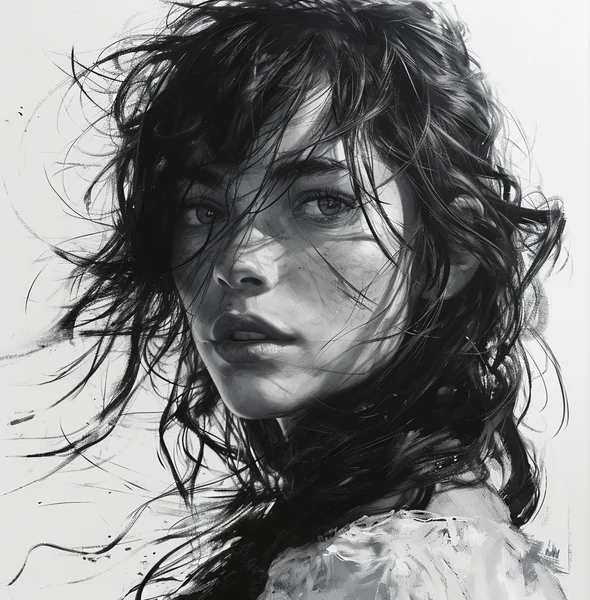 Mysterious Girl Hair Covering Face Art