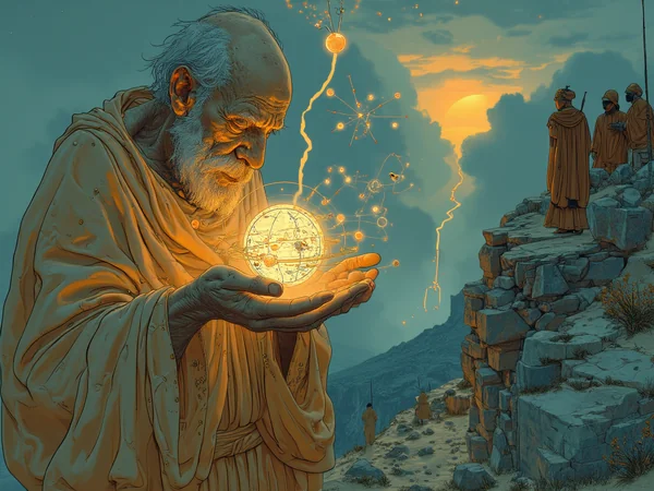 Hyperrealistic Mystical Scene of Archimedes at Twilight
