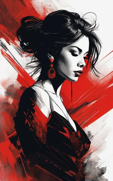 Elegant Red and Black Portrait Art