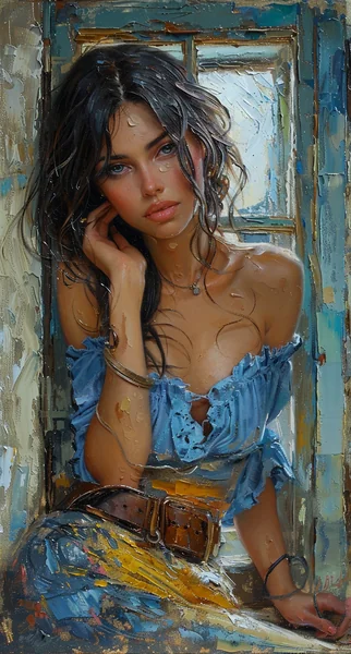 Impasto Romantic Window Painting