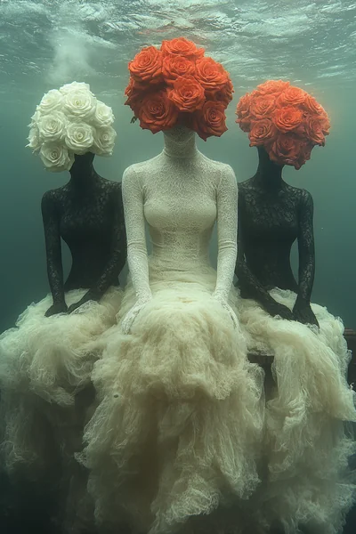 Surreal Rose-Headed Women Scene