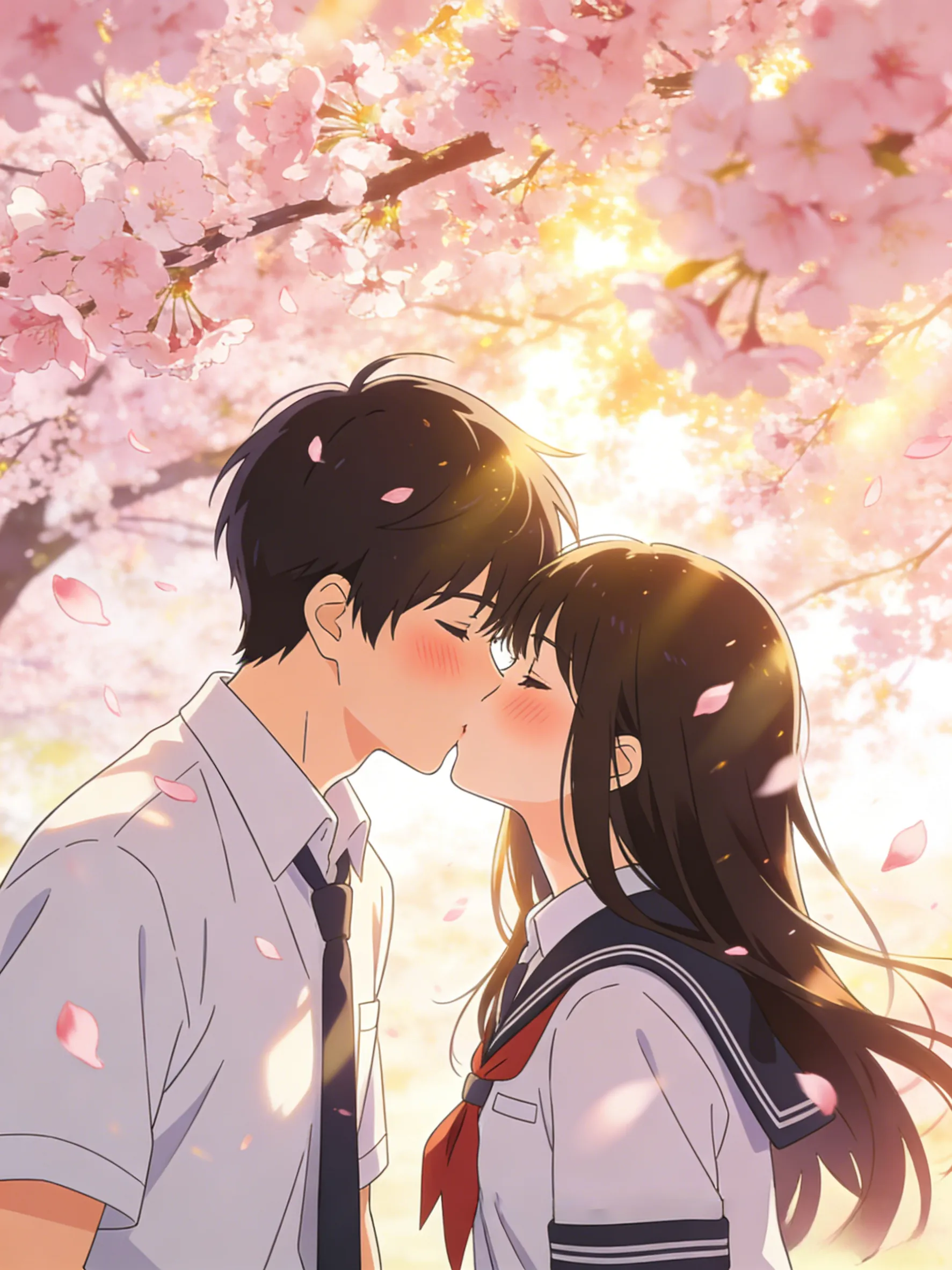 High School Anime Romance, A Boy And Girl Sharing A...