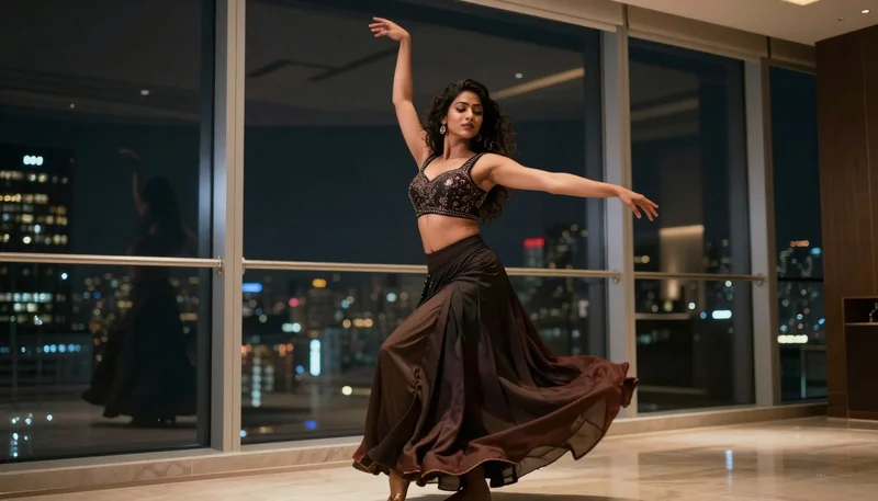 Elegant Dancer City Night Penthouse Luxury Cinematic Visuals