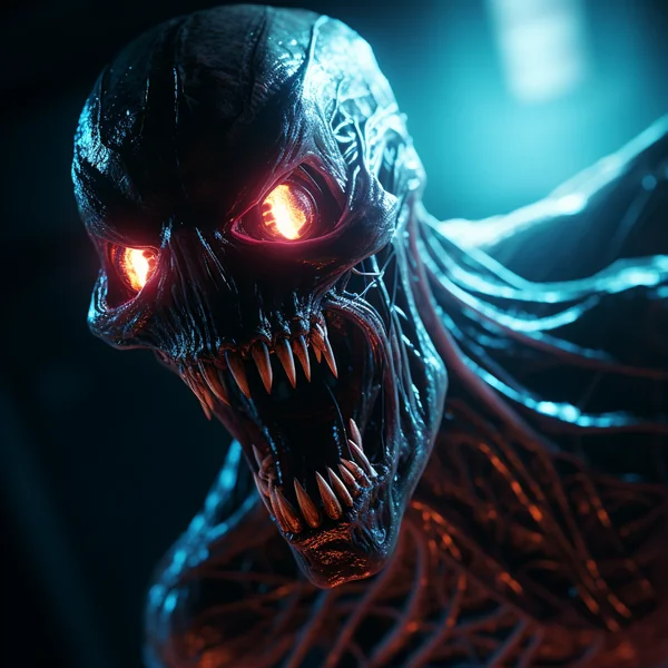 Neon-Eyed Alien Horror Portrait