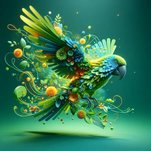 Abstract 3D Parrot Botanical Sculpture