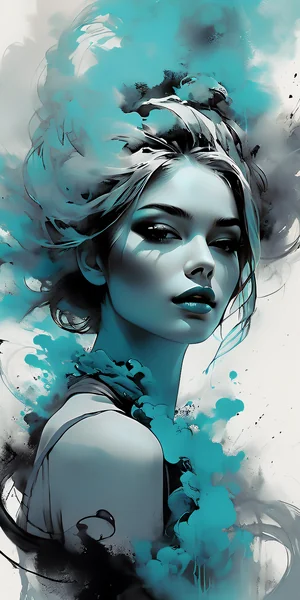 Cyan Smoke Woman Oil Portrait