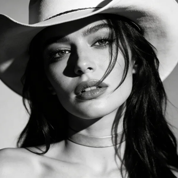 Black and White Cowgirl Portrait