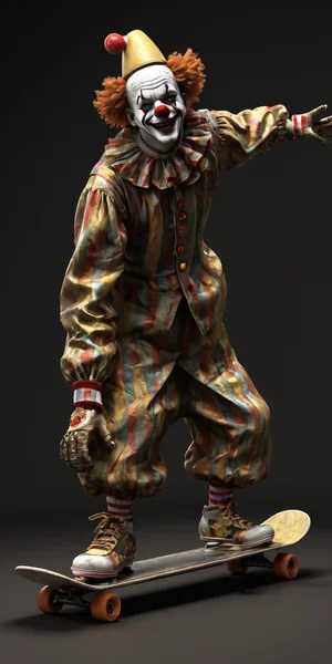Skateboarding Clown 3D Digital Art