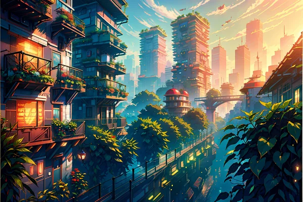 Solarpunk City Miyazaki Style