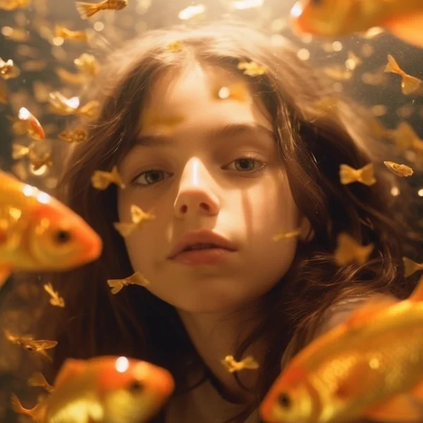 Underwater Girl and Goldfish