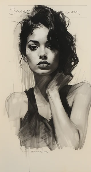 Charcoal Sketch of Seductive Female Figure
